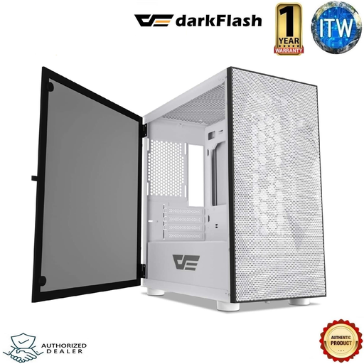 [darkFlash DLM21 White] Darkflash DLM21 MESH Micro ATX Computer Case with Tempered Glass Side Panel & Mesh Front Panel (White)