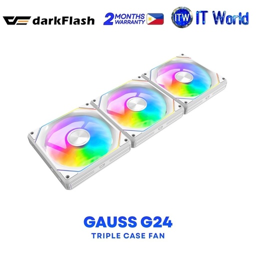 [DarkFlash GAUSS G24 - WHITE] darkFlash Gauss G24 ARGB Lighting Effects Hydraulic Bearing Triple Case Fans - White