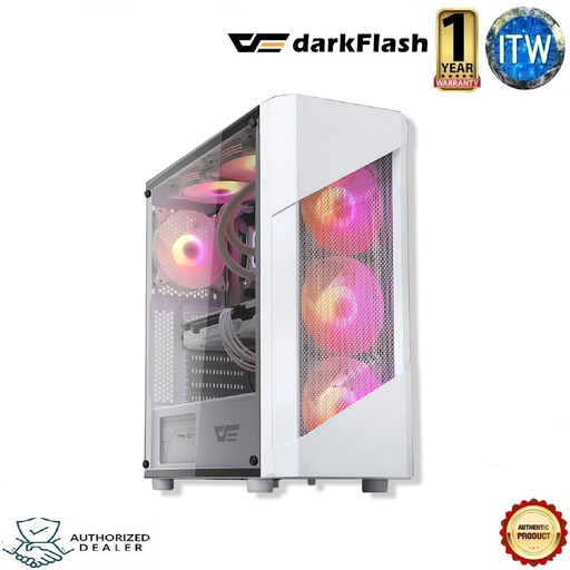 [darkFlash Pollux With 2 pcs 14 cm Rainbow Fan WHITE] Darkflash Pollux Mid Tower ATX Gaming PC Case with 2 x 14CM Rainbow Fan (White)