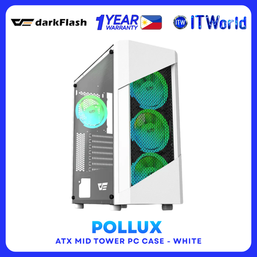 [df-pollux-white] Darkflash Pollux - ATX Mid Tower White PC Case with 2x 140CM Rainbow Fan