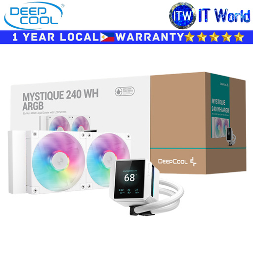 [R-LX240-WHDSNMCP-G-1] Deepcool CPU Cooler Fan Mystique 240 ARGB Liquid Cooler with LCD Screen White (R-LX240-WHDSNMCP-G-1)