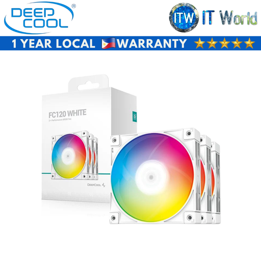[R-FC120-WHAMN3-G-1] Itw | Deepcool CPU Cooler PC Fan FC120 3in1 ARGB PWM Fan Hydro Bearing Triple Pack (Black | White)
