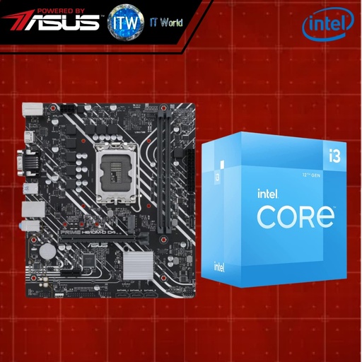 [i3-12100/H610M-D] Intel Core i3-12100 Processor with Asus Prime H610M-D D4 mATX Form Motherboard Bundle