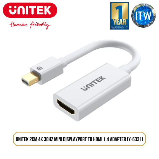 [Y-6331] Unitek 2CM 4K 30Hz Mini DisplayPort to HDMI 1.4 Adapter (Y-6331)