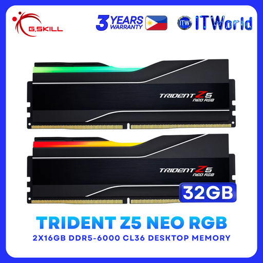 [F5-6000J3636F16GX2-TZ5NR] G.Skill Trident Z5 Neo RGB DDR5-6000 CL36 32GB (2x16GB) AMD EXPO Memory Kit F5-6000J3636F16GX2-TZ5NR