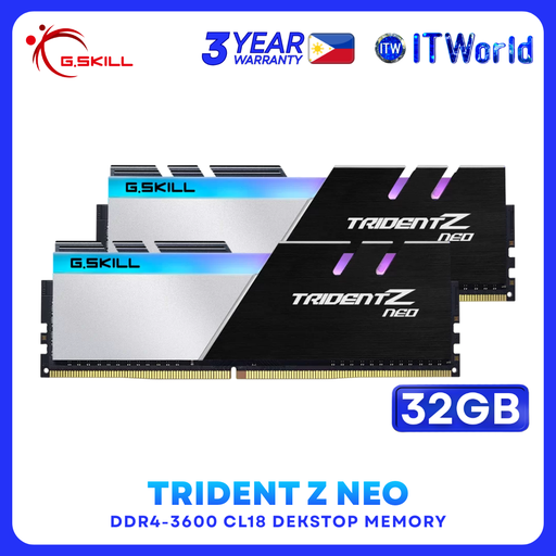 [F4-3600C18D-32GTZN] G.Skill Trident Z Neo - DDR4 RAM 32GB 2x16GB 3600MHz CL18 RGB Desktop Memory F4-3600C18D-32GTZN