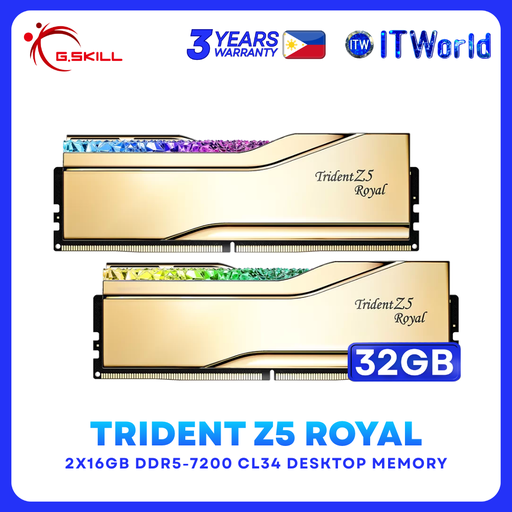 [F5-7200J3445G16GX2-TR5G] G.Skill DDR5 RAM 32GB (2x16GB) 7200Mhz Trident Z5 Royal Memory (F5-7200J3445G16GX2-TR5G)