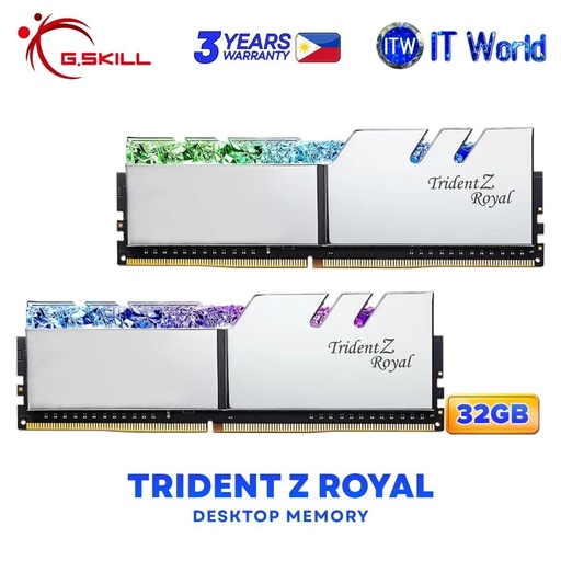 [F4-3600C18D-32GTRS] G.Skill Trident Z Royal 32GB (2x16GB) DDR4-3600Mhz Dual Channel Desktop Memory F4-3600C18D-32GTRS