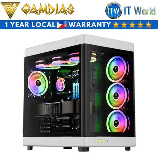 [NESO P1 Black/White] Gamdias Computer PC Case Neso P1 Black/White Full Tower Tempered Glass Full Panoramic Display